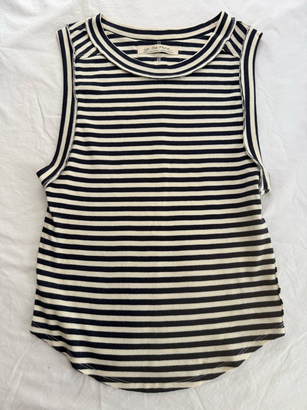 We The Free Navy & White Striped Sleeveless Tank Top